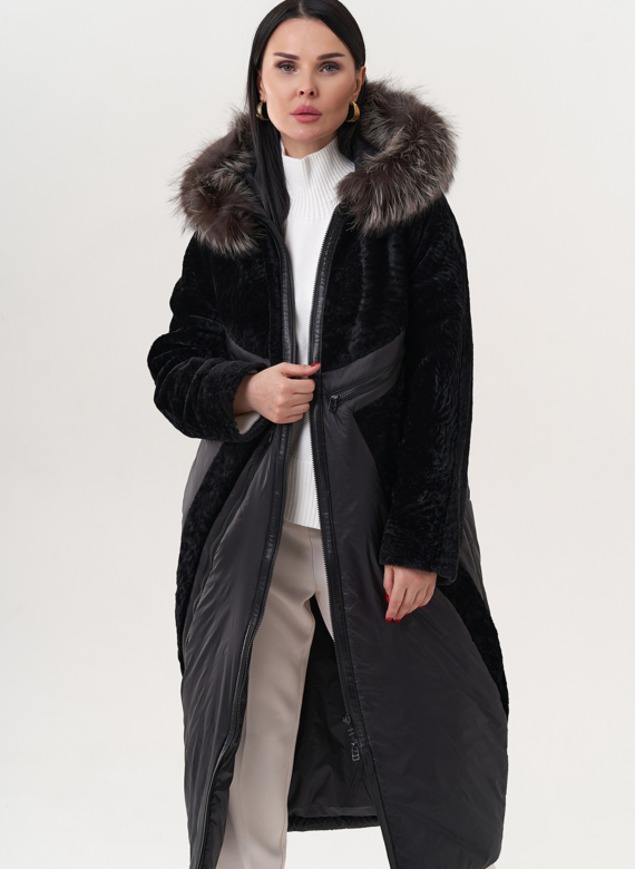 Комбинированный пуховик с овчиной