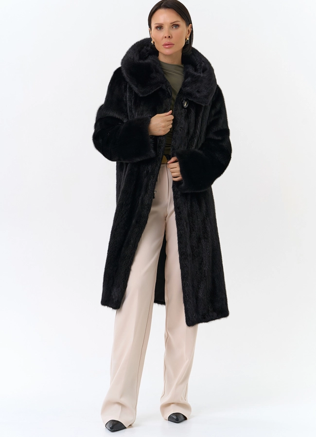 Черная норковая шуба с капюшоном модель № 26158 универмаг малина