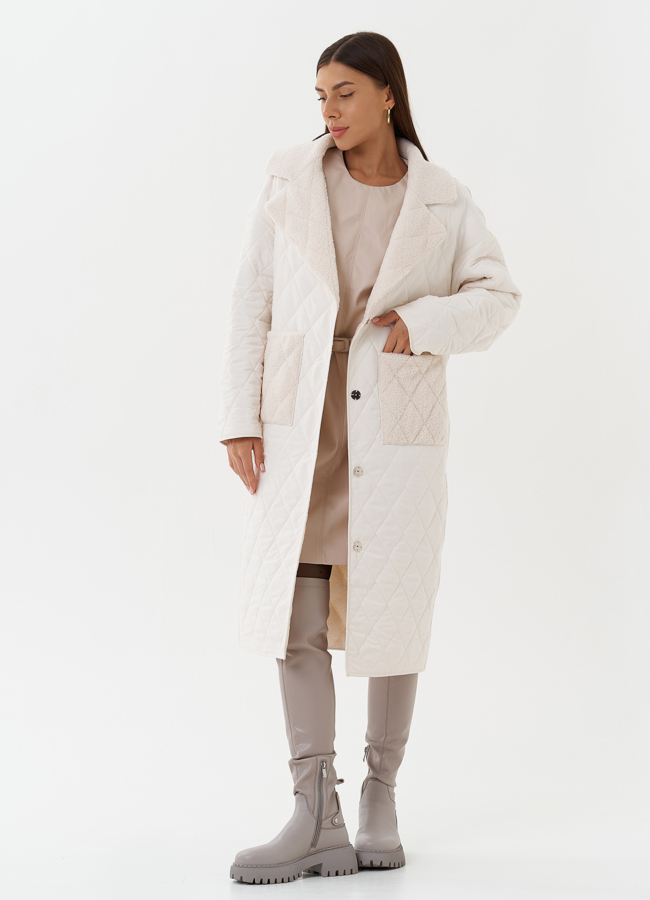 Двустороннее демисезонное пальто с экомехом модель № К28105 универмаг малина