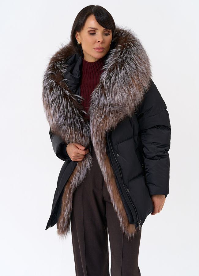 Женский пуховик с отделкой из меха блюфрост модель № 29488 универмаг малина