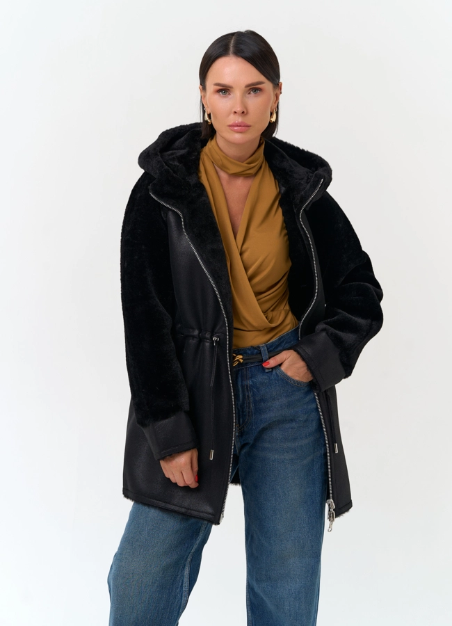 Женская дубленка из эко замши модель № 33901 универмаг малина