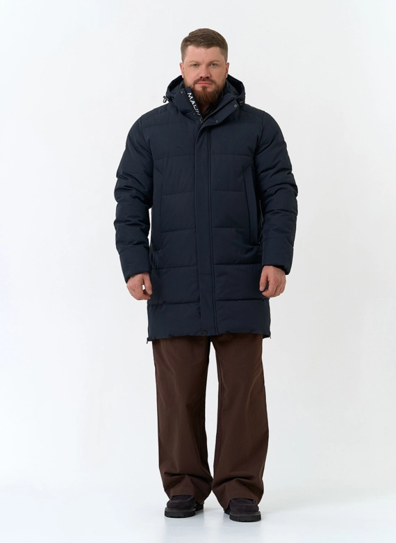 Мужской удлиненный пуховик с капюшоном фото