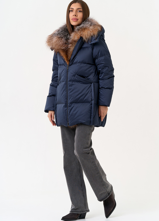 Женский пуховик с отделкой из меха блюфрост модель № 31441 универмаг малина