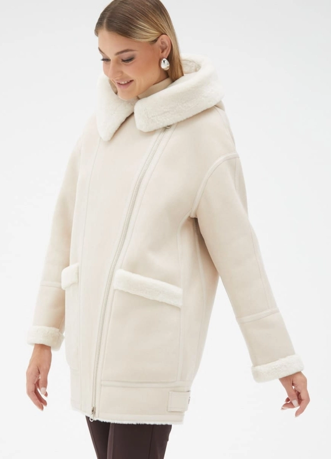Женская удлиненная дубленка из эко кожи модель № 32023 в рассрочку фото