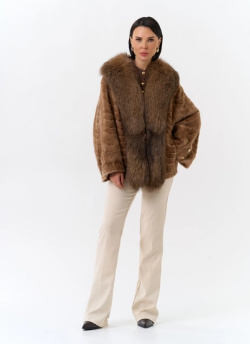 Шуба из норки с отделкой из меха лисы фото