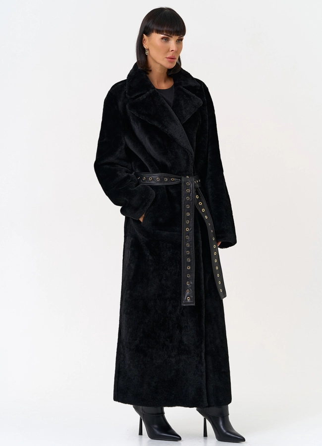 Женская натуральная дубленка с двойным поясом модель № 31612 универмаг малина