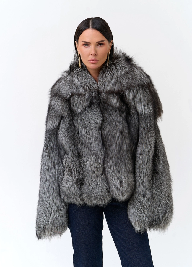 фото Шуба из меха чернобурой лисы модель № 33767