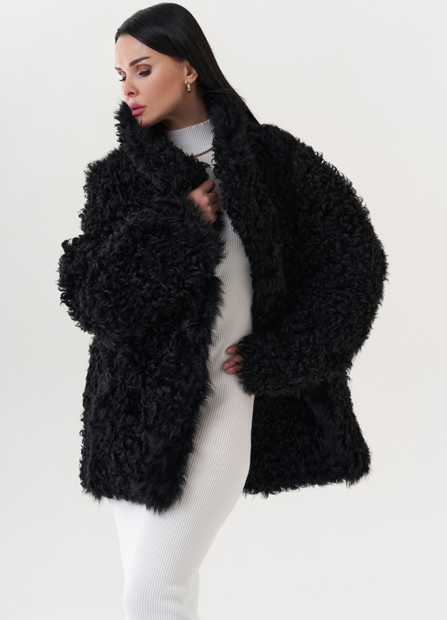 Двухсторонняя дубленка черного цвета модель № 26832 универмаг малина