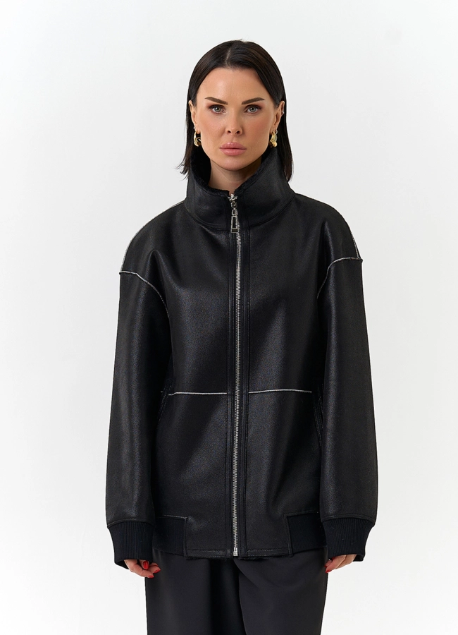 Женский бомбер из эко замши черного цвета модель № 32584 универмаг малина