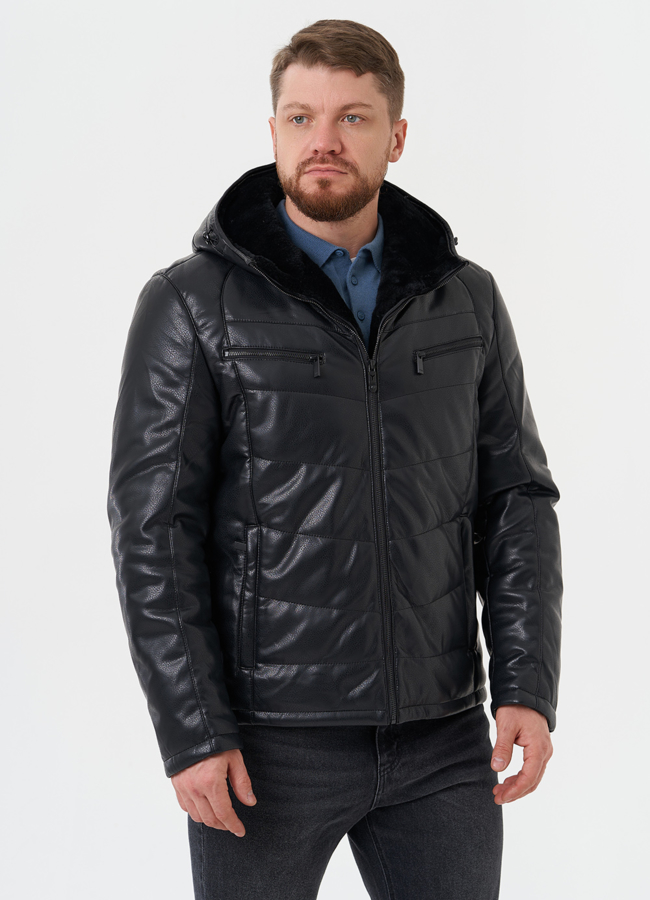 Утепленная куртка из эко кожи с капюшоном модель № 27739 в рассрочку