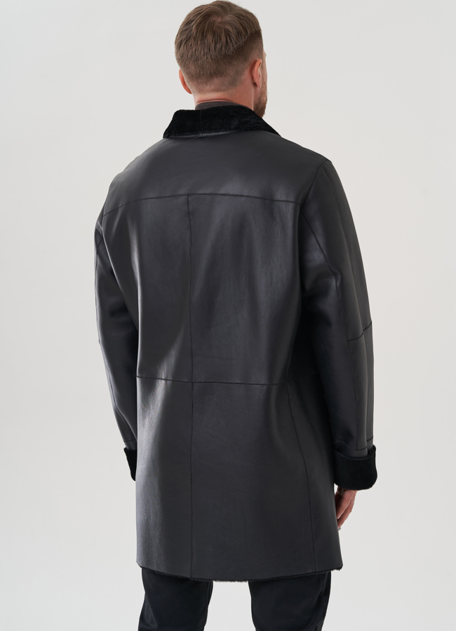 Дубленка мужская черного цвета  модель № 82156 универмаг малина