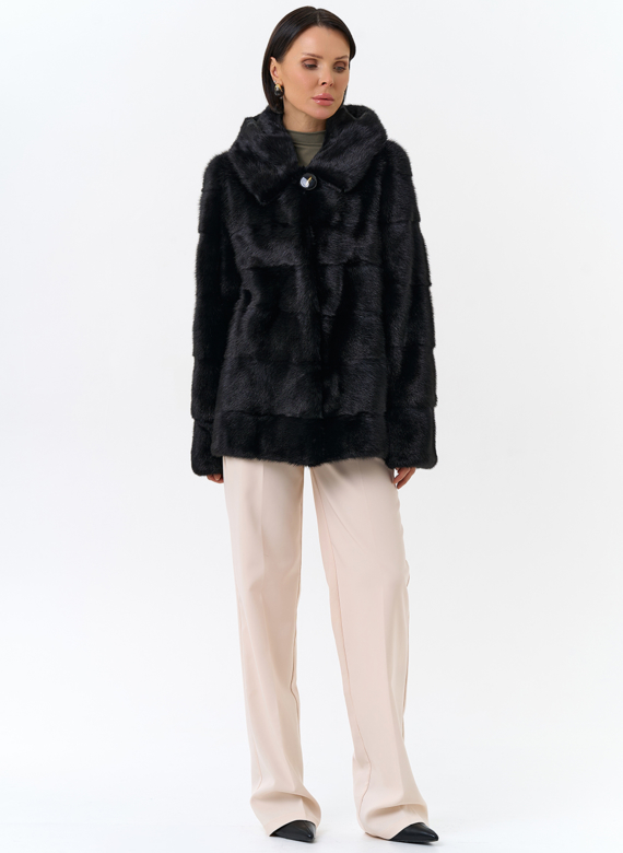 Укороченная норковая шуба черного цвета 2 в 1