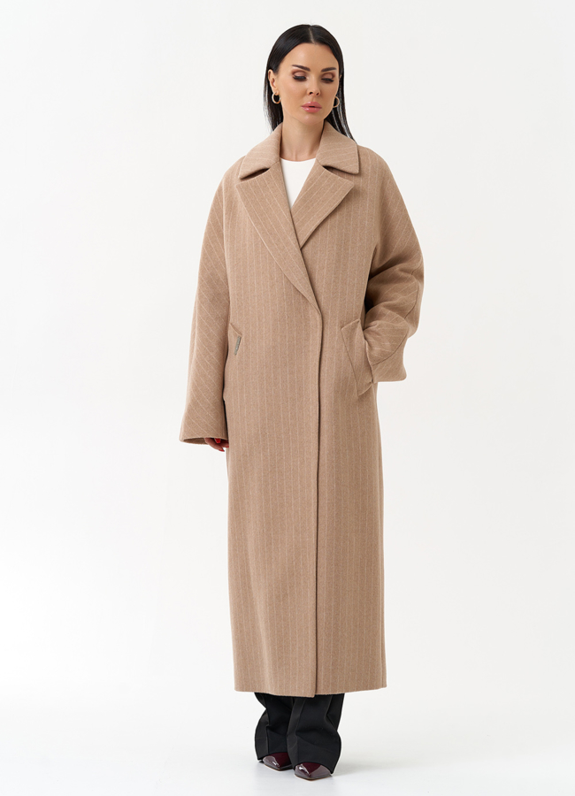 Длинное женское пальто с поясом модель № 29895 универмаг малина