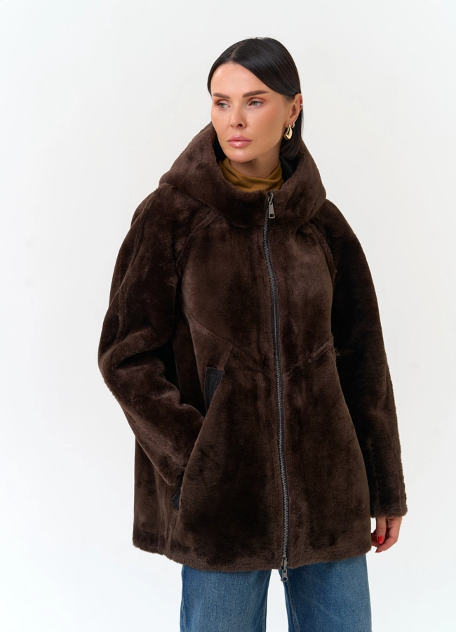 Женская дубленка из эко замши модель № 33900 универмаг малина
