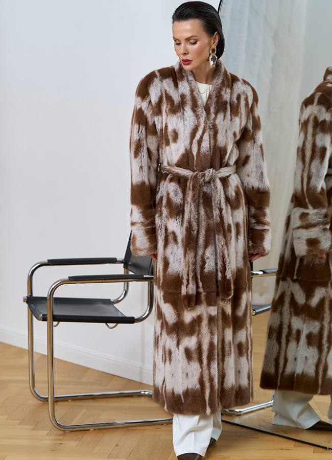 фото Шуба из норки с анималистичным принтом модель № 31173