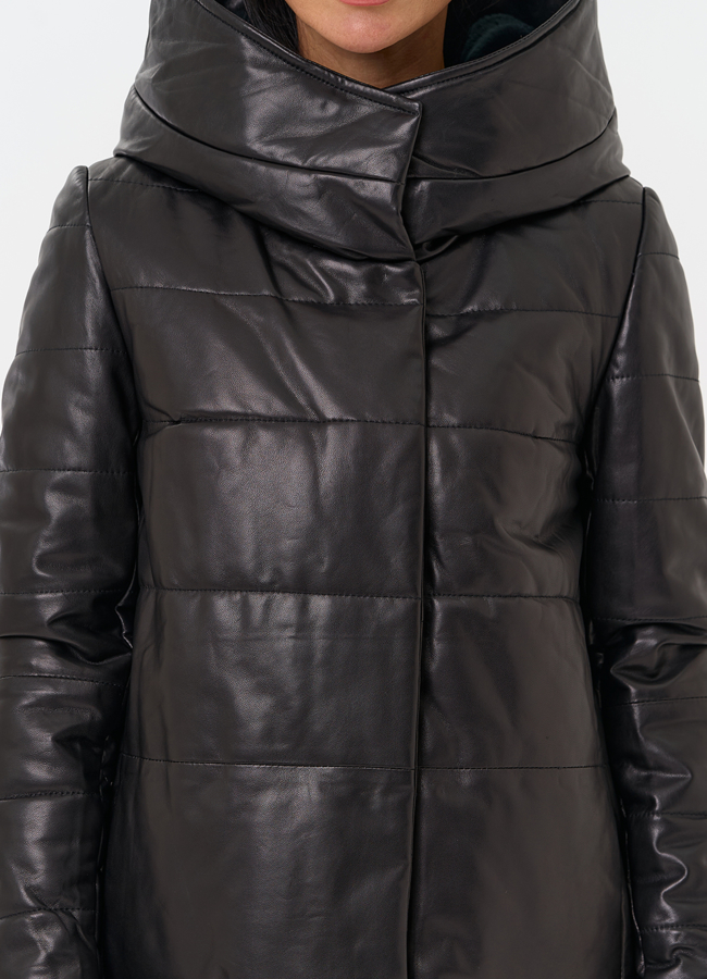 Теплая куртка из натуральной кожи модель № 75324 в рассрочку