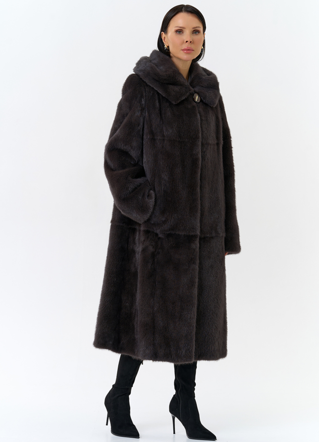Женская шуба из меха норки  капюшоном модель № 24811 универмаг малина