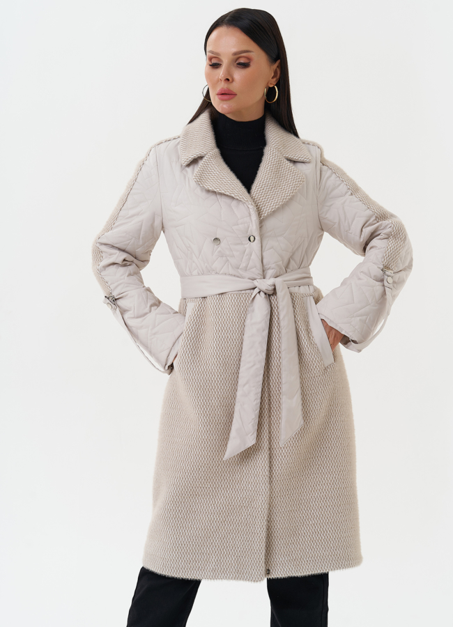 Женское утепленное пальто с поясом модель № 27154 меха малина