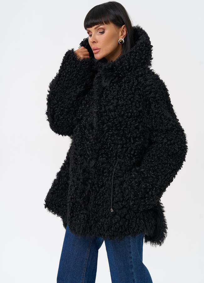 Женская двухсторонняя дубленка с капюшоном модель № 31481 универмаг малина