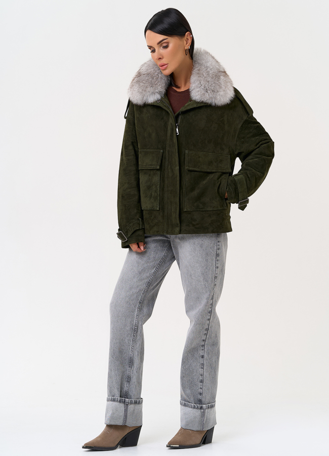 Короткий пуховик из натуральной замши модель № 31363 универмаг малина