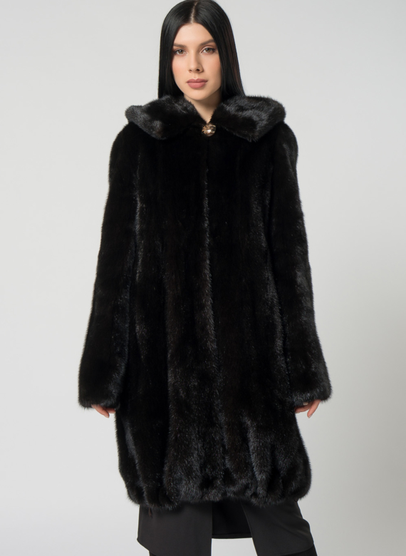 Норковая шуба с капюшоном