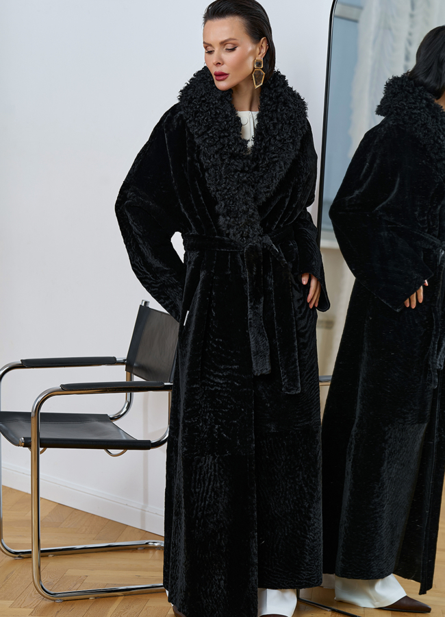 фото Женская натуральная дубленка с воротником шаль модель № 31852