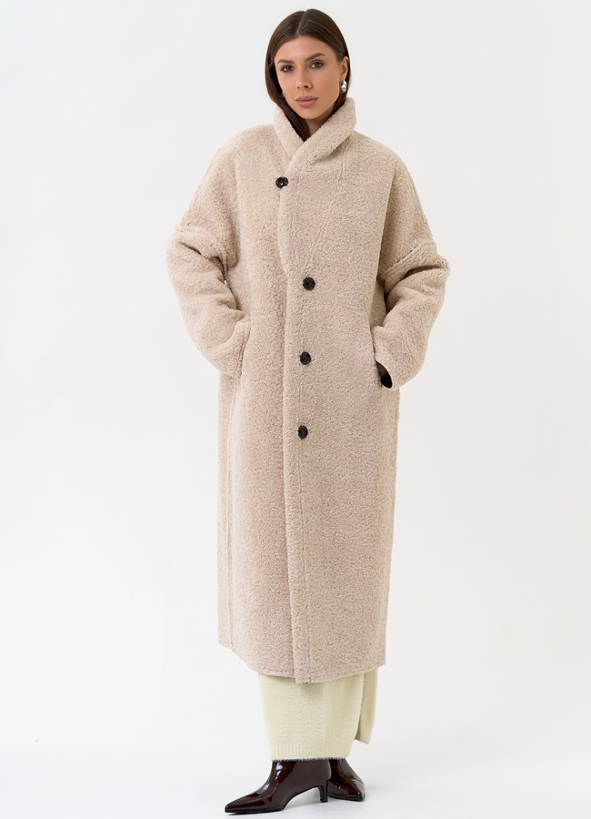 Женская двухсторонняя дубленка из эко замши с воротником шаль модель № 31437 универмаг малина