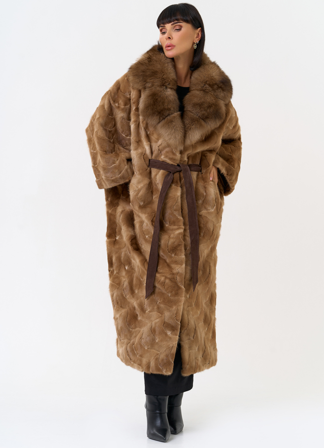 Женская шуба из меха норки с воротником их меха песца модель № 31492 универмаг малина