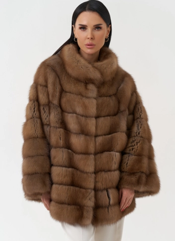 Шуба из куницы с воротником стойка фото