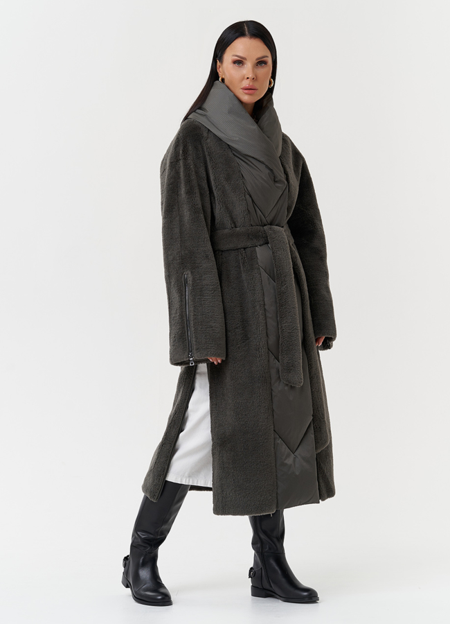 фото Комбинированное пальто на утеплении модель № 28539