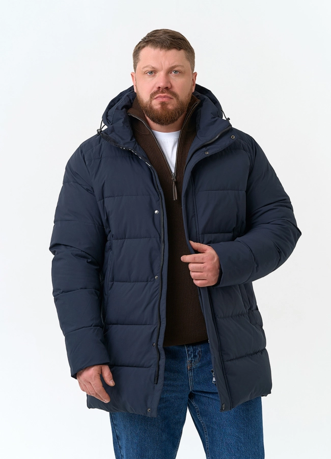 Мужской удлиненный пуховик с капюшоном модель № 34074 универмаг малина фото