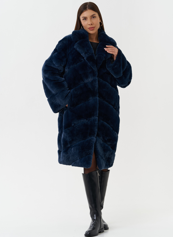 Шуба из меха кролика с английским воротником