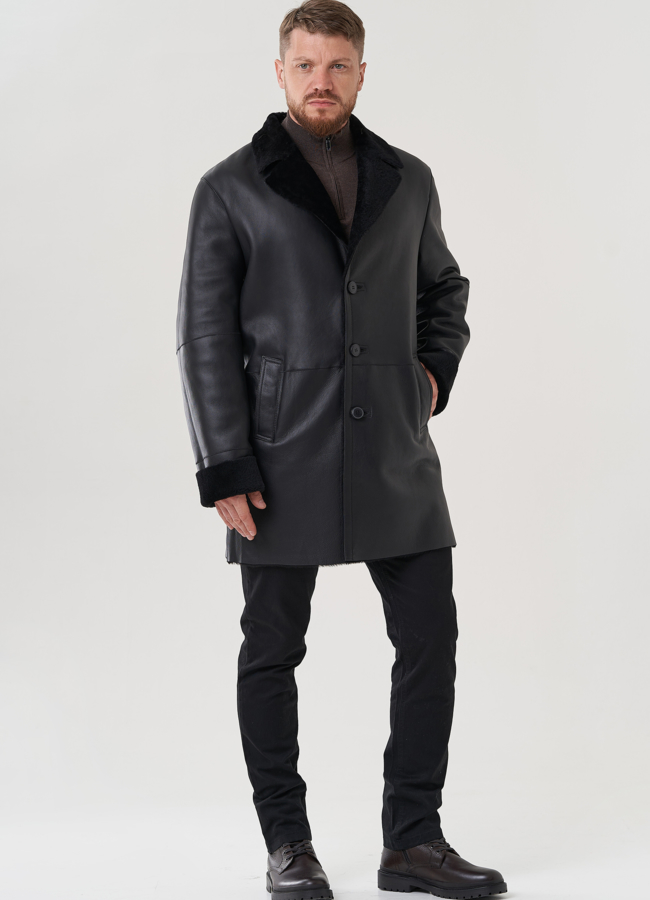 Дубленка мужская черного цвета  модель № 82156 универмаг малина