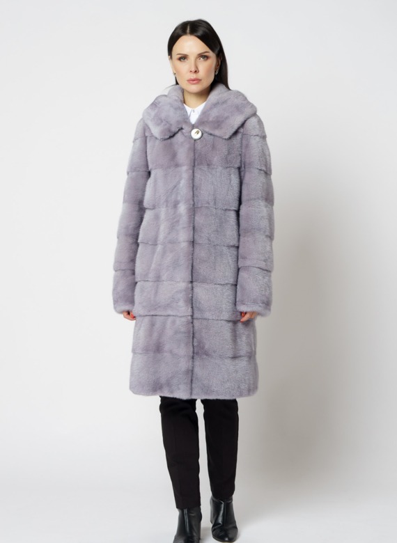 Норковая шуба с капюшоном голубого цвета трансформер  4 в 1